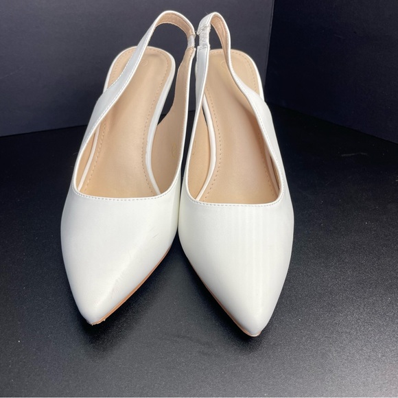 White Pointed Toe Slingback Stiletto Heels Womens Size 7 Dress Pumps - Picture 2 of 7
